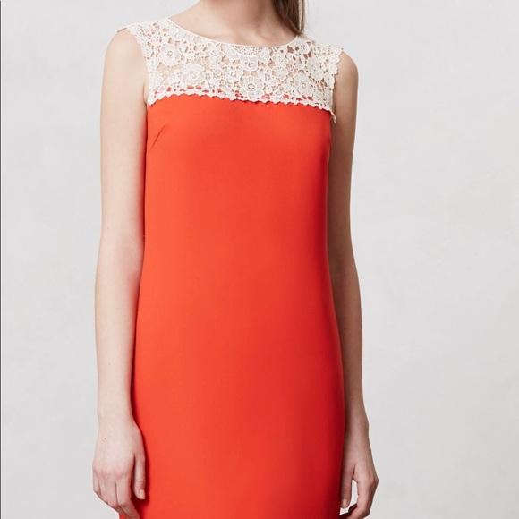 Anthropologie Dresses & Skirts - Anthropologie Floreat Rona Shift Dress Size 6 Lace Tomato Red Orange White